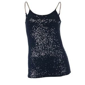 Solutions Black Sequin Gold Chain Strap Top
